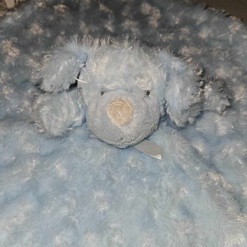 Blankets & Beyond Blue Puppy Dog Lovey Security Plush Toy Rosette Soft Fleece - Picture 2 of 9